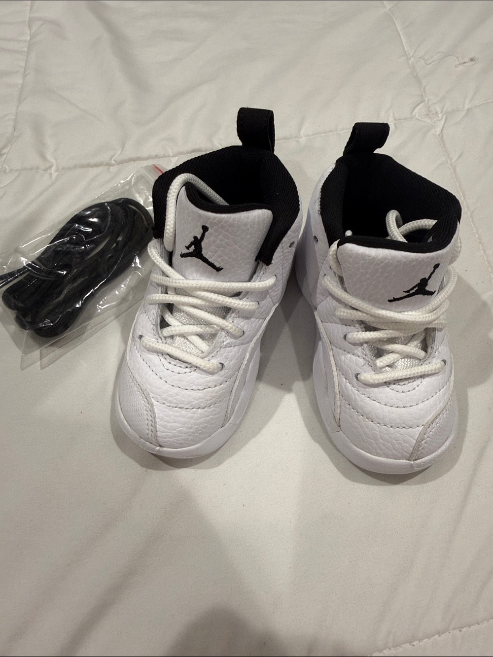 (Worn Once)Jordan Kids White & Black High-Top Sneakers with Extra Laces